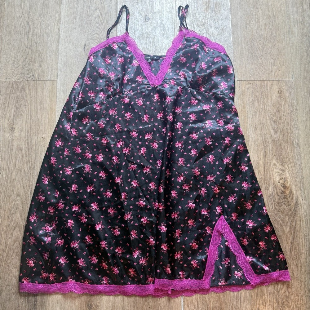 Jonathan Martin Vintage Pink Floral Lace Babydoll Satin Chemise Gown Slip XL